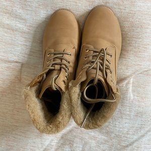 cream/ brown off brand Tim’s boots